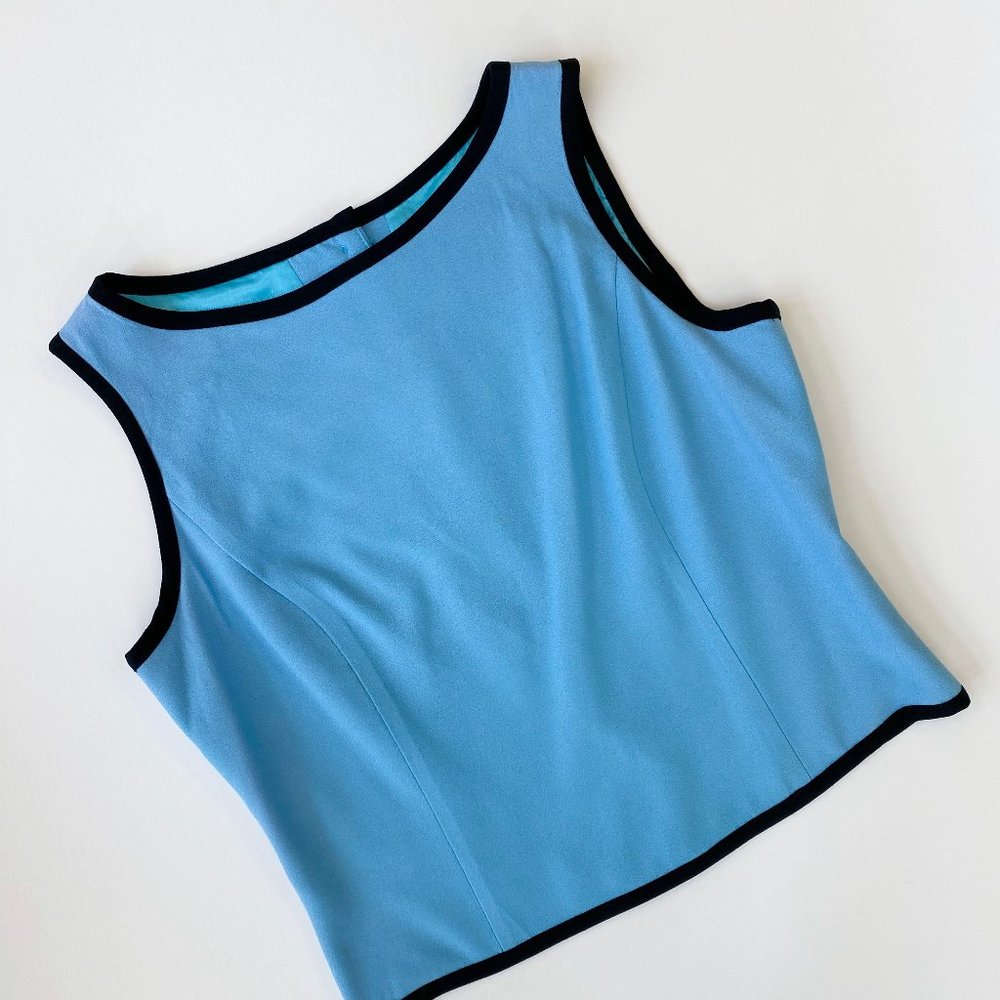 Vintage Azure Blue Crop Top with Button Down Back